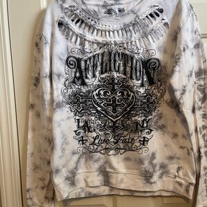 Affliction Black and White Distressed Sweatshirt